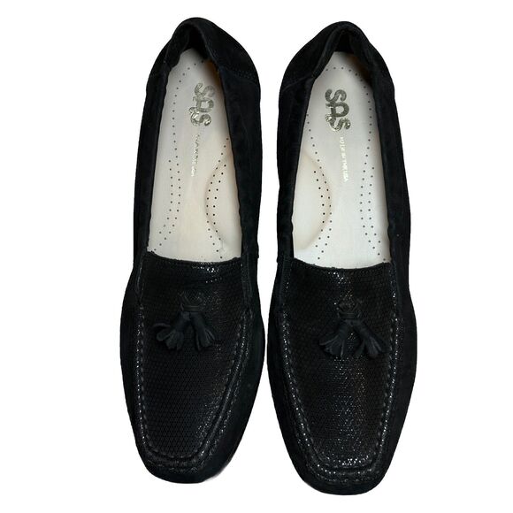 SAS Hope Tassel Slip On Loafers Black Onyx Suede Leather Women's Size 9 M - Picture 1 of 7